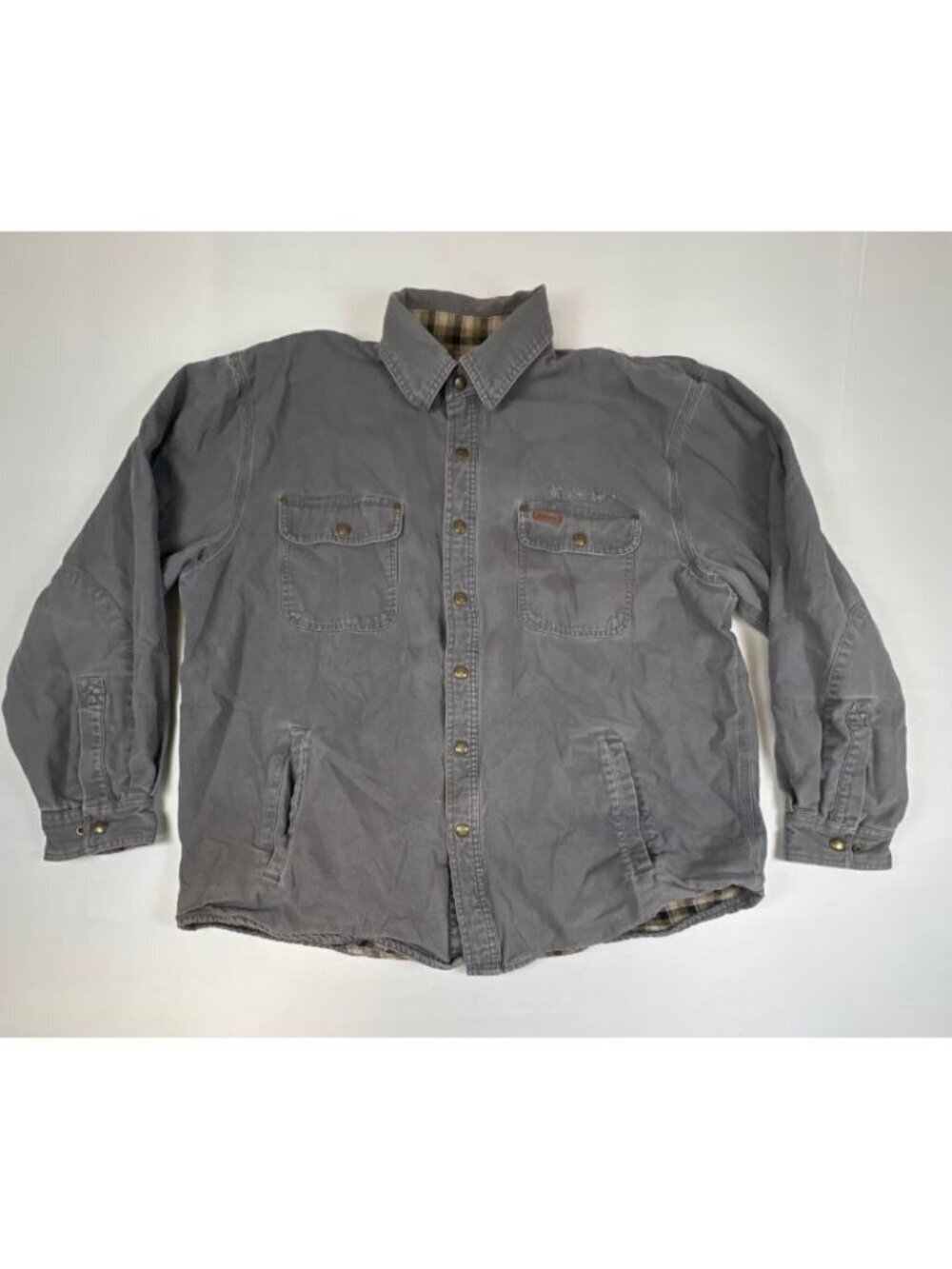 Carhartt Shirt Jacket XL Gray Canvas Flannel Lined Work Shacket Hubbart Shadow